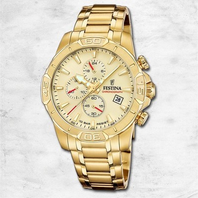 Festina Herrenuhr Timeless Chronograph Armbanduhr Edelstahl gold UF20705/2