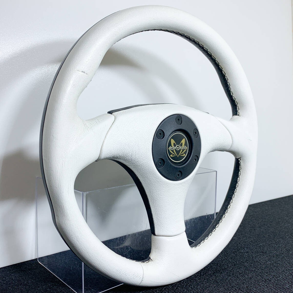 Italvolanti White Black Leather Steering Wheel 330mm Vintage JDM