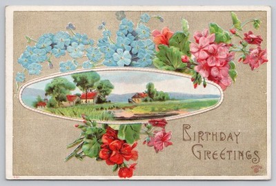1911 Birthday Greetings Postcard - Chester PA Postmark, Embossed Flowers