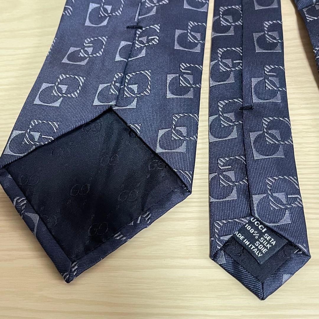 Gucci Necktie Tie 100% Silk Black Gray Square Pattern 3.7 inches From Japan thumbnail 9