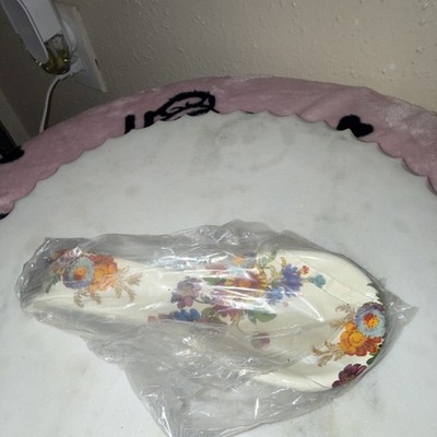 MCY Floral Ceramic Spoon Rest White Multicolor Traditional Flowers