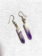 Unique 6-sided Generator Amethyst Drop Ear Ri...