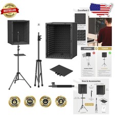 Pro Vocal Booth Isolation Shield - Sound Absorbing Studio Box, Adjustable Height