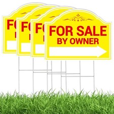 For Sale by Owner Yard Sign, Pack 17" x 13" 4 For Sale By Owner Yellow /Red