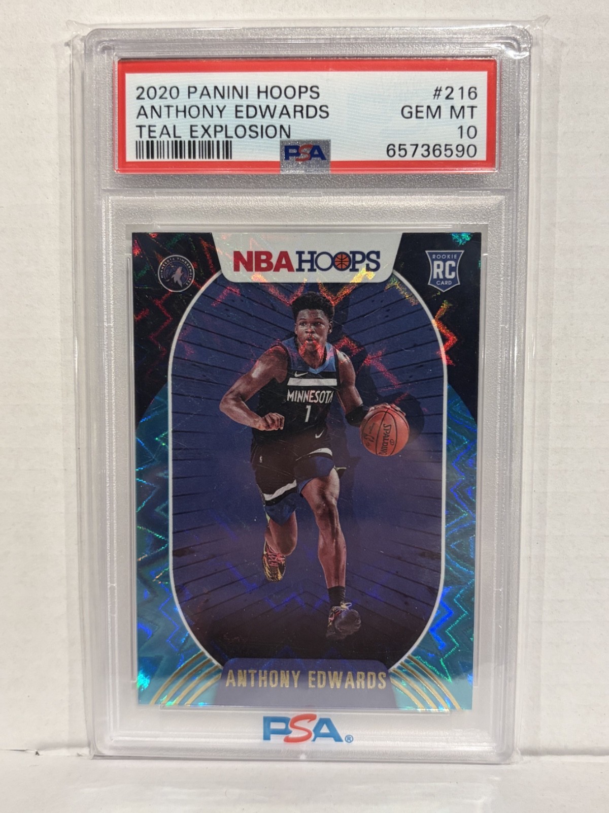 2020-21 Panini NBA Hoops Anthony Edwards #216 Teal Explosion (RC) PSA 10 Card
