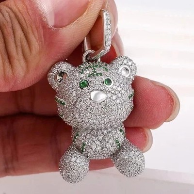 2.50Ct Round Cut Real Moissanite Cartoon Charm Pendant 14K White Gold Plated