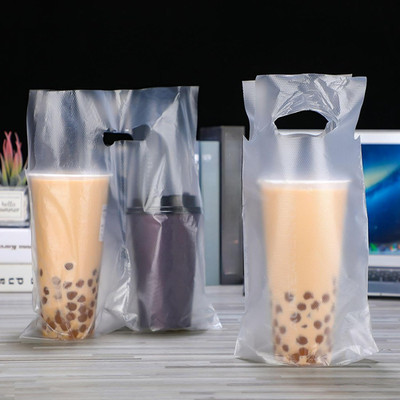 Tinlade 200 Pcs Clear Handle Drinking Poly Bags Bulk 2 Cup and 1 Cup Plastic Por