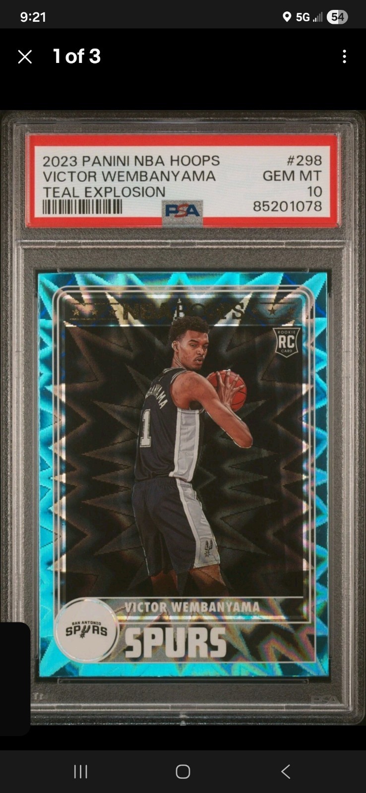 2023 NBA Hoops Victor Wembanyama Teal Explosion PSA 10 Gem Mint #298 Rookie RC.
