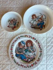 3 Pc Vintage Melamine Raggedy Ann  Andy 1969 Oneida Deluxe Dish Set Plate Bowls