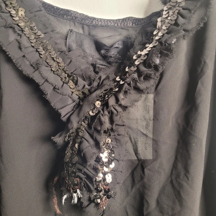 Comme des Garçons Tricot Camisola Chaleco Top M Negro Volantes Lentejuelas Transparente Nuevo Foto 2 de 4
