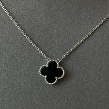 clover necklace 925 silver white gold plated 15mm onyx clover necklace