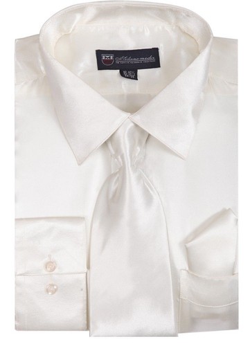 Men's Fashion Shiny Satin Dress Shirt With Tie And Handkerchief 10 colors 15~20 - Picture 4 of 14