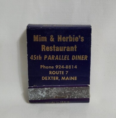 Vintage Mim & Herbie's Restaurant Diner Matchbook Dexter Maine Advertising Full