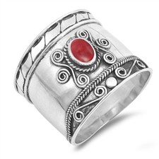 USA Seller Bali Design Ring Sterling Silver 925 Jewelry Selectable Coral