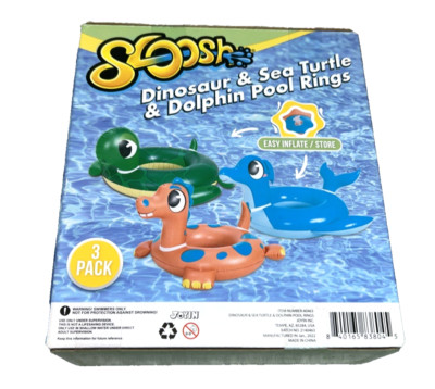 JOYIN 3-Pack Inflatable Pool Rings Dinosaur & Sea Turtle & Dolphin 24in Inflated