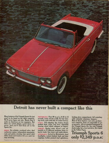 1964 Triumph Sports Six Red Convertible Design Performance Vintage PRINT AD