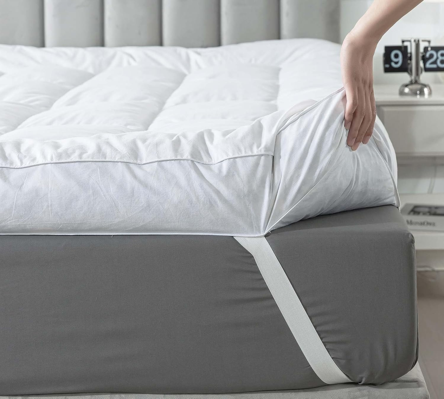 Duck Feather Bed Mattress Topper King Size, 100% Cotton Memory Foam Mattress Top