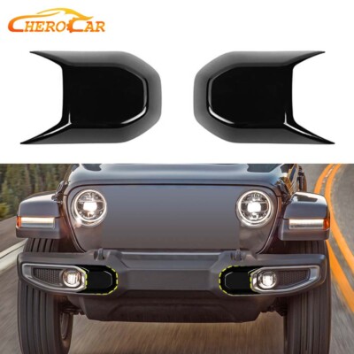 Black Front Bumper Fog Light Cover Trim Guards Protector For Wrangler JL JT 18+
