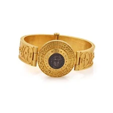 22k Yellow Gold Medallion Style Coin Cameo Wide Fancy Bracelet