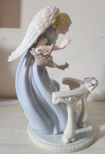 Vintage Angel Figurine on Balcony with Flowers Members Mark 2005 Hand Painted - Picture 2 of 6