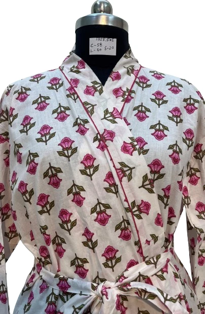 kimono robe Indian women's long jaipuri prints pink and white colour free size - Image 4 of 4