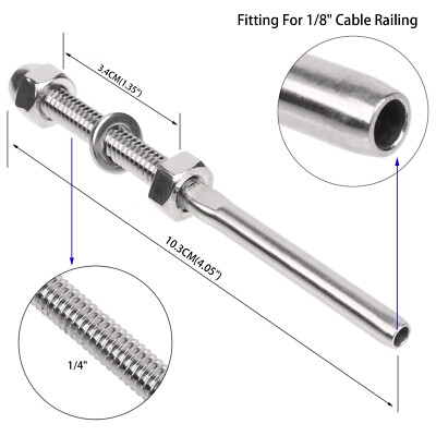 10-Pack Stainless Steel Cable Tensioners For 1/8" Railing Systems – Brushed Dome End Swage Threaded Studs