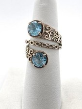 Artisan Unique Blue Topaz Sterling Silver Double Wrap Ring Sz 7