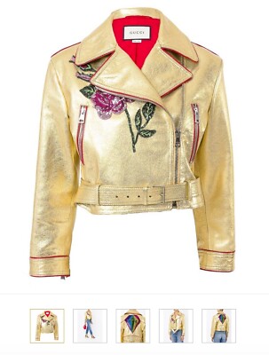 $7990 New Gucci Leather and Sequin Belt Runway Moto  LOVED  Jacket. IT42, US 6-8