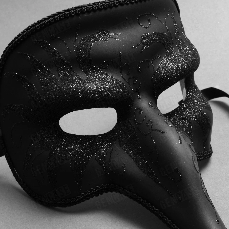 New Black Glittering Venetian Long Nose Bird Men Party Masquerade Mask Costume - Image 4 of 4