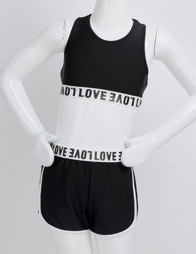 Girls Ballet Dance Athletic Outfit Tanks Crop Top Bottoms Set Swimming Costume - Picture 8 of 81
