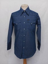 MINT Vintage 70's LEE Denim Jean Western Shirt Pearl Snap Indigo Cotton Men 15.5