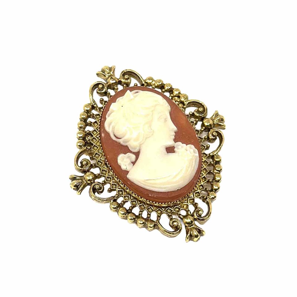 Vintage 1970s Avon Cameo Gold Tone Perfume Locket Brooch eBay