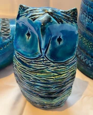 FLAVIA BITOSSI Rimini Blue Owl Ceramic Figure 5.9in Vintage Italy Art Decor Rare