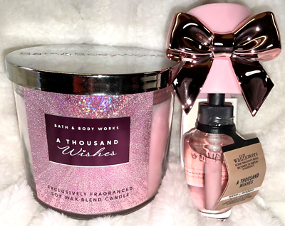 Bath & Body Works A Thousand Wishes 3-wick Candle + Bow Plug +