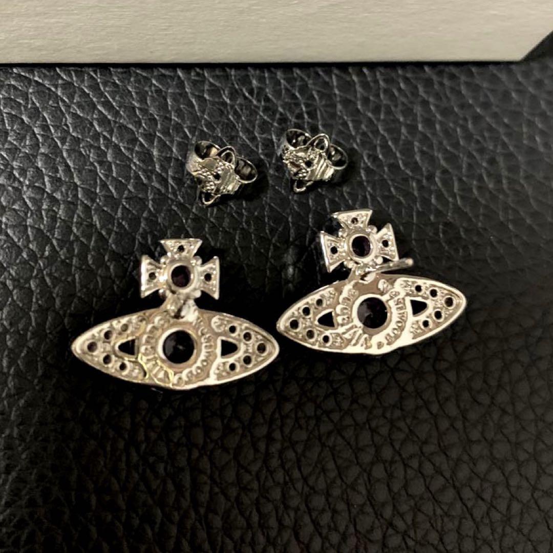 Vivienne Westwood Earrings Crystal Orb Silver Purple IN BOX