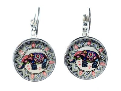 Cabochon Elefanten Ohrringe Miniblings Elefant Muster Boho Ethno indisch bunt - Bild 1 von 4
