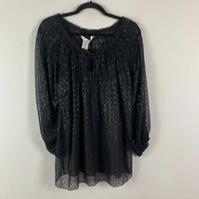 Max Studio Off the Shoulder Sheer Blouse SIze M Tie Neck Long Sleeve