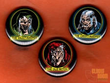 Set of three 1" EC Comics hosts pins buttons Vault Keeper Crypt Keeper Old Witch