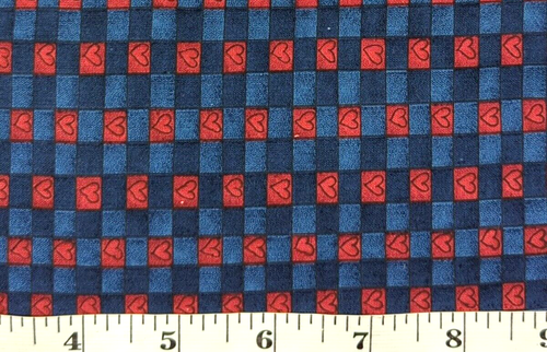 Small Friends Teresa Kogut BTY SSI Checkboard Blues w/Red Hearts Cotton Fabric - Picture 2 of 2