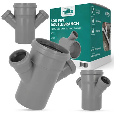 Millto™ Abflussrohr Doppelabzweig 110x50x110x50 45º Grau Abfallsystem Muffe