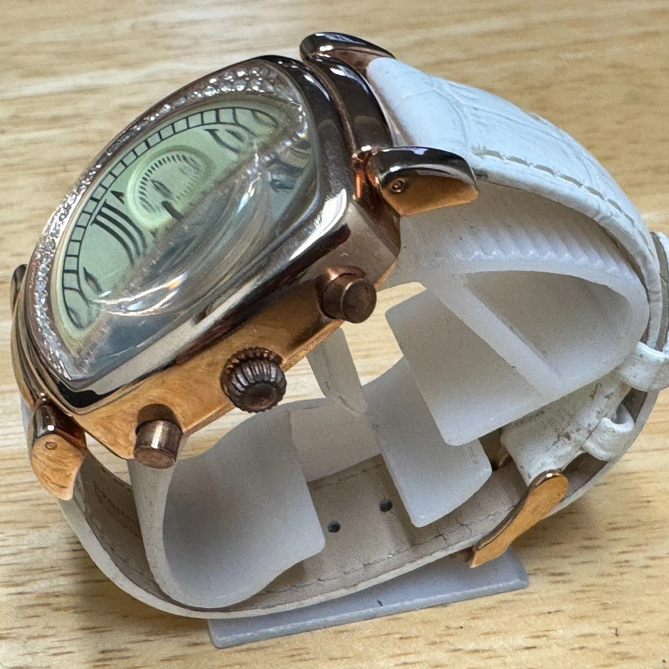 Reloj de Cuarzo Gossip Unisex Tono Oro Rosa Barril Cronógrafo Cuero Batería Nueva Foto 4 de 4