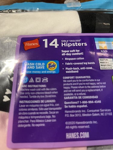 Hanes Girls 14 Tagless Hipsters Multi Color Underwear SIZE 10 SUPER SOFT NEW BAG - Picture 12 of 17