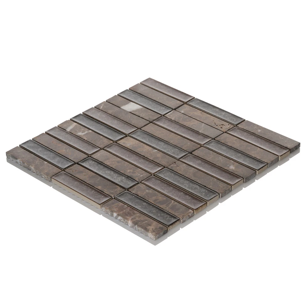 Salpicadero de cocina apilado de vidrio agrietado azulejo mosaico de mármol marrón Emperador Foto 3 de 3