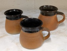 Set of 3 dip glazed terracotta brown Sudio Pottery Mugs