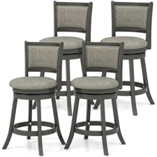 Bar stools set of 4, counter height swivel chairs with soft-padded bac