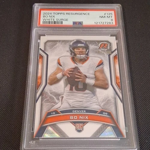 Topps 2024 Bo Nix White Surge Refractor Rookie #125 PSA 8 /125