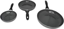 Ceramic Nonstick Frying Pan Set, 3-Piece – 7”, 9” & 11” Gray Aluminum Skillets w
