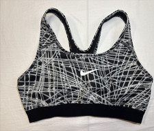 Nike Pro Dri Fit Sports Bra Racerback Black White Geometric Design Logo Sz M
