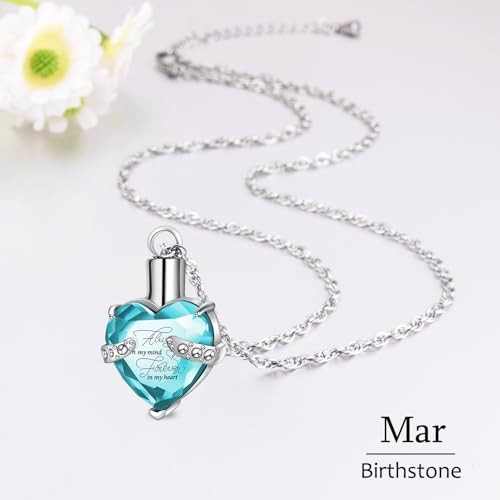 Crystal Urn Necklace for Human Ashes Heart Birthstone Memorial Cremation - Picture 3 of 7