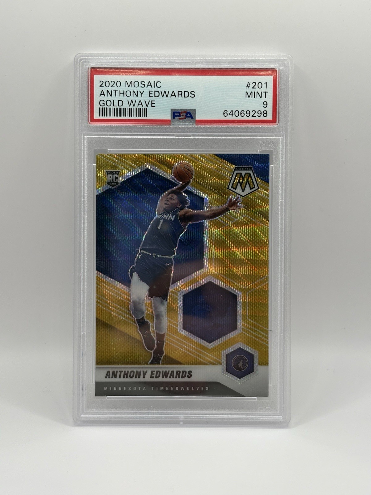 2020 NBA Mosaic Anthony Edwards Gold Wave Rookie Card RC #201 PSA 9 Panini SSP